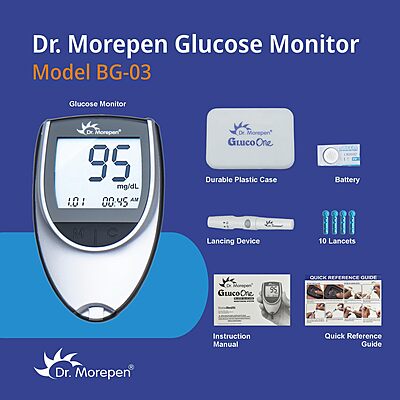 Dr Morepen BG03 Glucometer Strips (25Pcs) with Machine