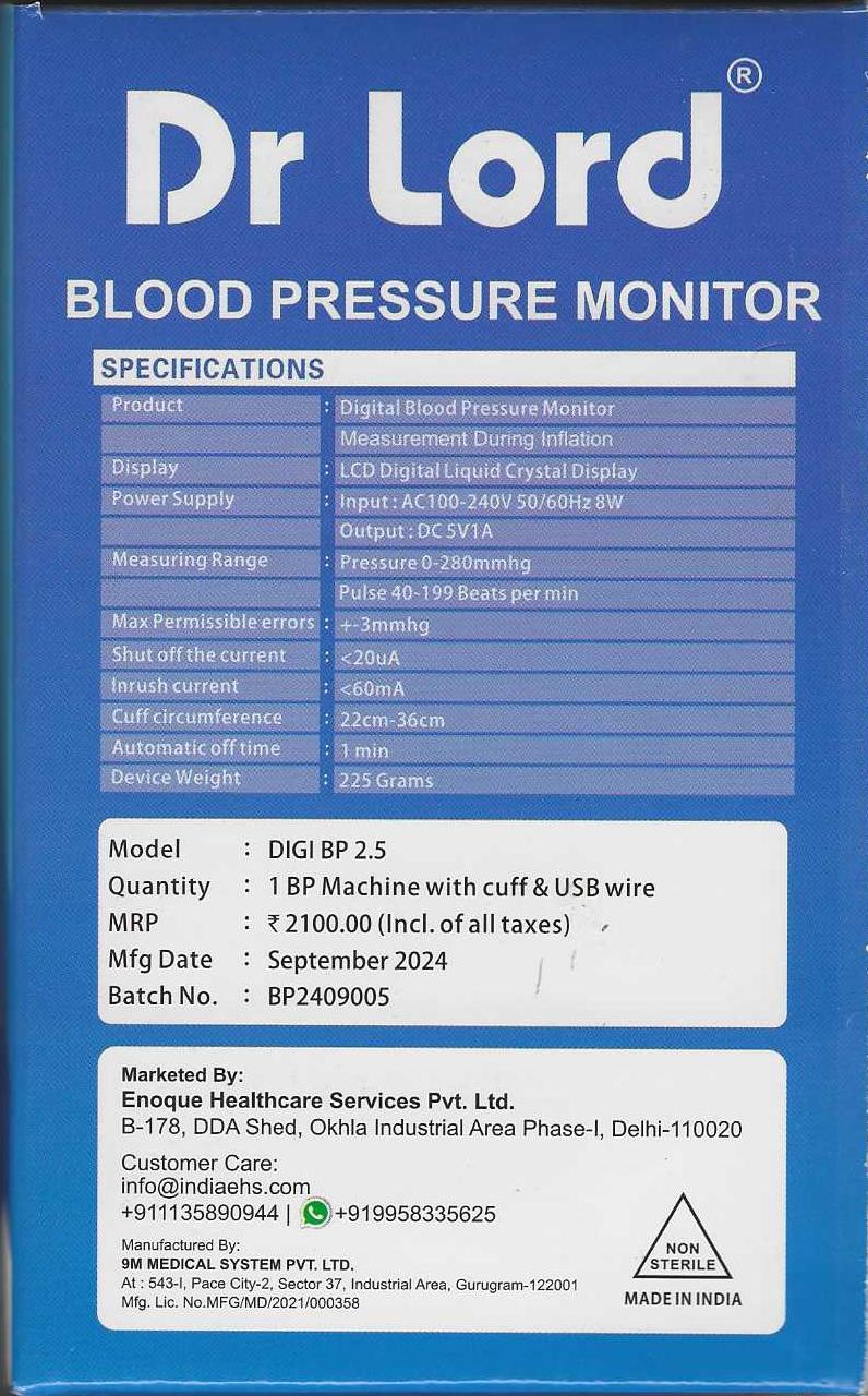 Dr Lord Digital Blood Pressure machine Digi BP 2.5