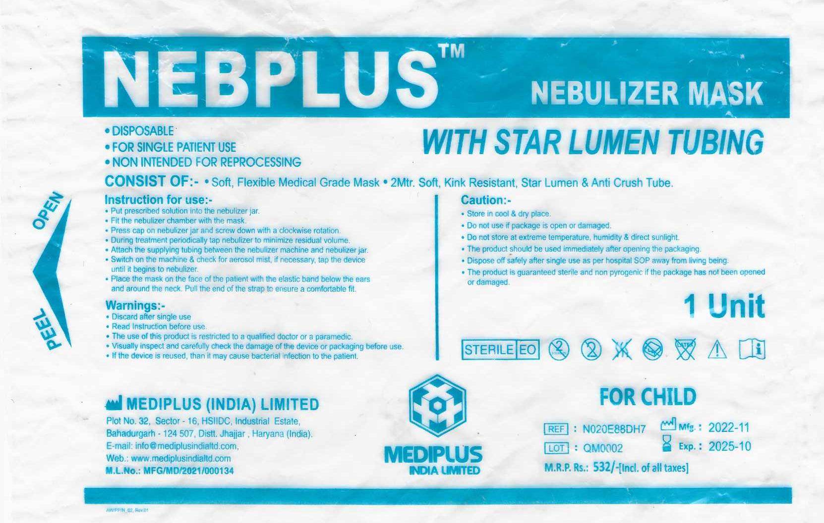 NEBPLUS Nebulizer Mask Kit for Pediatric (Child) Mask